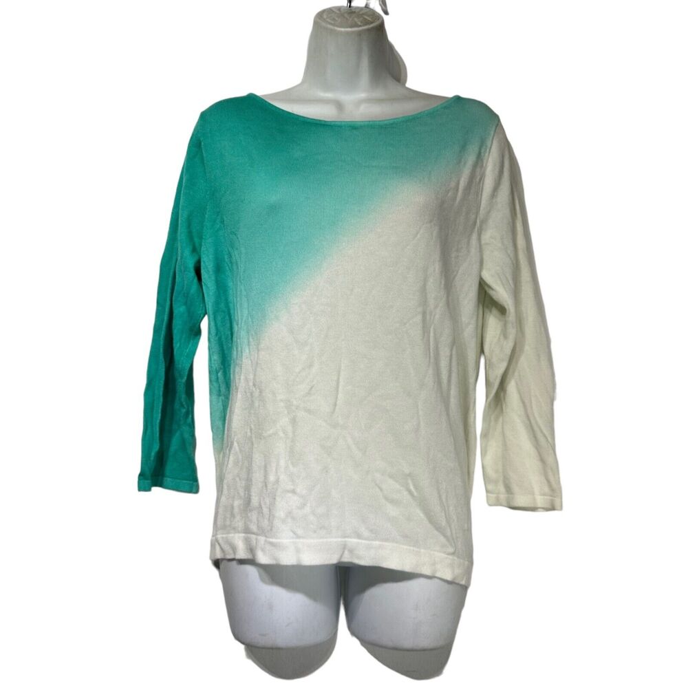 Lilla P Green White Ombré Fade Modal Pullover Sweater Womens Size L